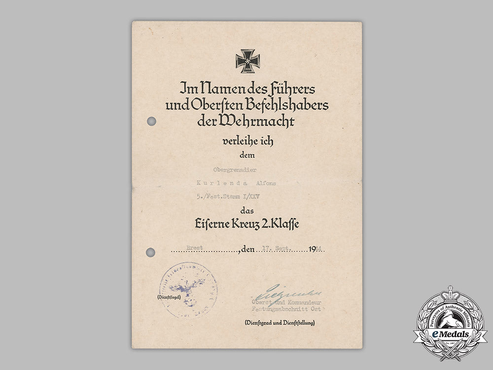 germany,_heer._an_ek2_document_to_defender_of_normandy,_signed_by_oak_leaves_recipient_oberst_pietzonka_m19_2804_1