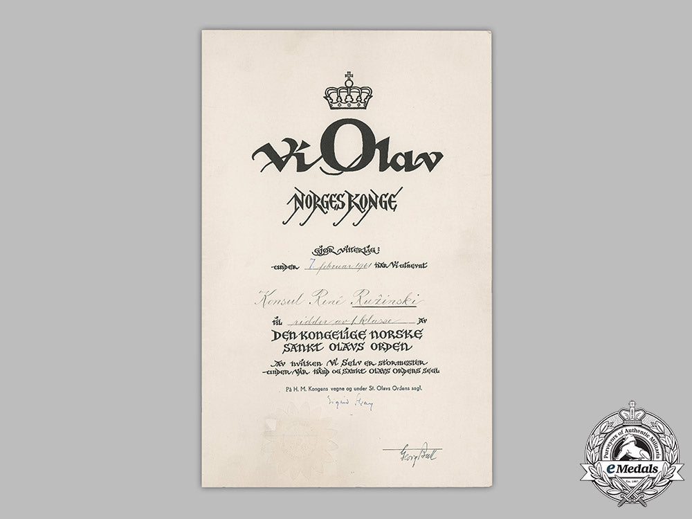 norway,_kingdom._an_order_of_st._olaf,_i_class_knight_award_document1961_m19_8906_1