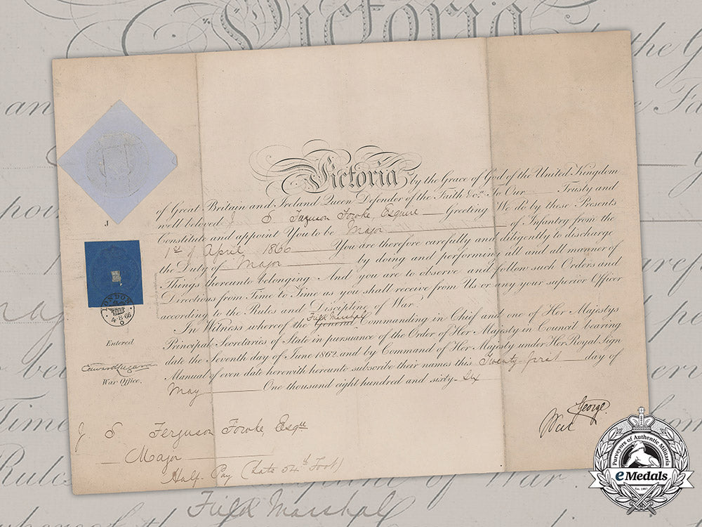 united_kingdom._a_commission_document_to_major_john(_jack)_fowke,54_th(_west_norfolk)_regiment_of_foot,1866_m19_8914