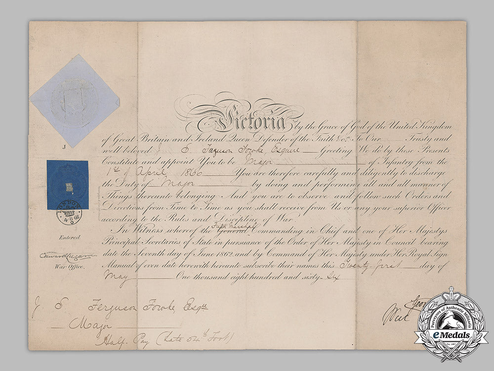 united_kingdom._a_commission_document_to_major_john(_jack)_fowke,54_th(_west_norfolk)_regiment_of_foot,1866_m19_8915