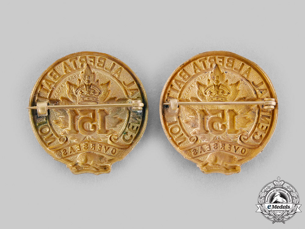 canada,_cef._a151_st_infantry_battalion"151_st_central_alberta_battalion"_officer's_collar_badge_pair,_type_ii_without"_canada"_m20_123_emd9534_1