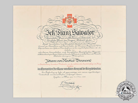 austria,_imperial._a_red_cross_ii_class_honour_badge_certificate_to_major_kostial-_zivanovic,1916_m20_1482_mnc2673_1