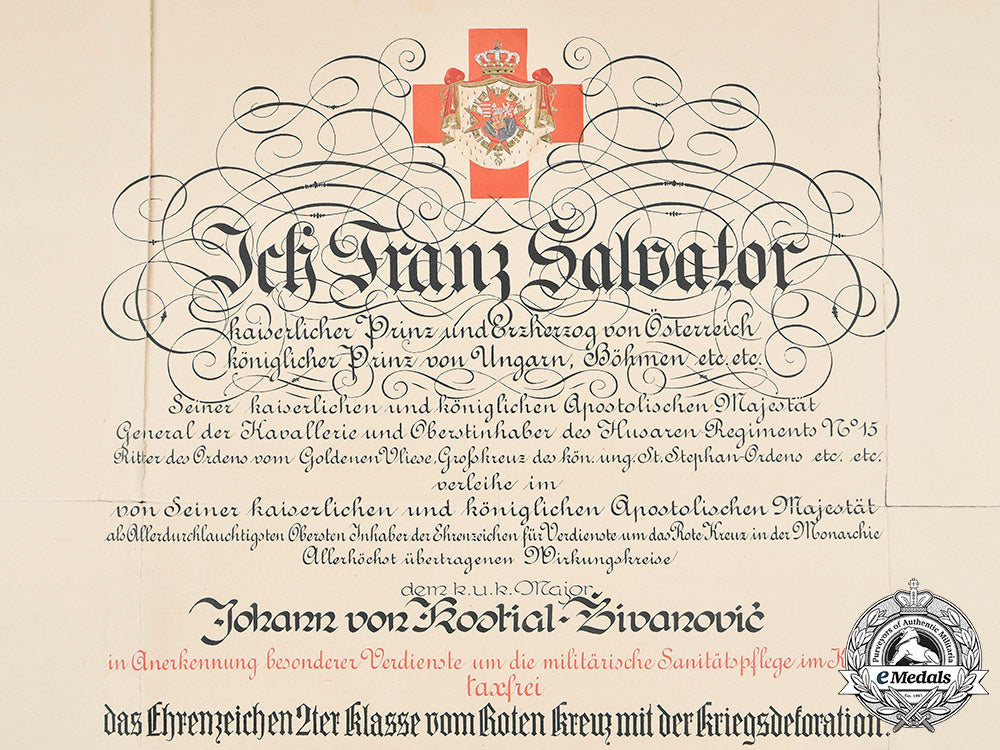 austria,_imperial._a_red_cross_ii_class_honour_badge_certificate_to_major_kostial-_zivanovic,1916_m20_1483_mnc2677_1