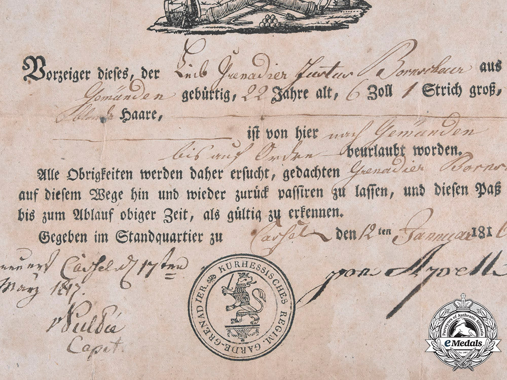 hesse,_grand_duchy._a_leave_of_absence_certificate_to_life_grenadier_bornscheur,1816_m20_1603_emd3326_1_1