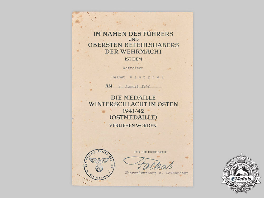germany,_wehrmacht._an_eastern_front_medal_with_document,_to_gefreiter_helmut_westphal_m20_3193m20_3163_mnc9824