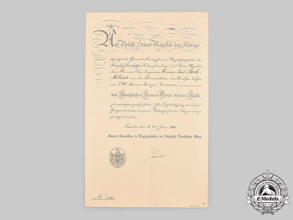 germany,_imperial._a_document_for_prussian_crown_order_iv_class_to_navy_engineer_bock-_metzner1900_m21_406