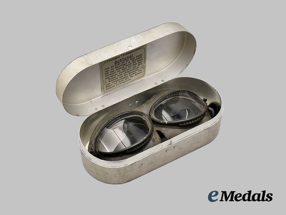 wehrmacht goggles Germany, Wehrmacht. A Pair Of Wind Protection Goggles, With Case, By Degea C. 1937