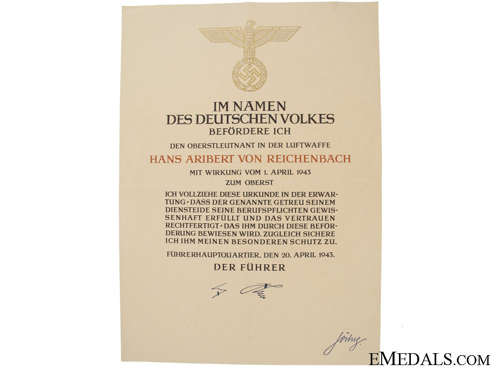 promotion_document_to_an_oberst_in_luftwaffe_promotion_docume_51c9e23564379