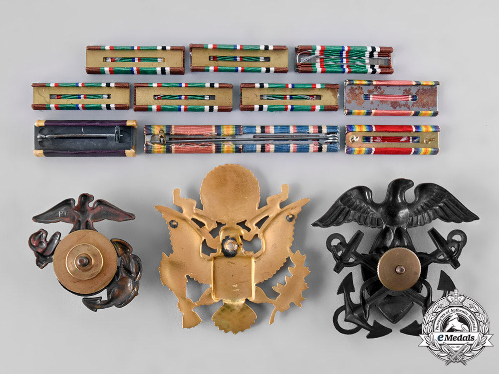 united_states._a_lot_of_three_second_war_cap_badges_and_ten_ribbon_bars_tray200_lo_046