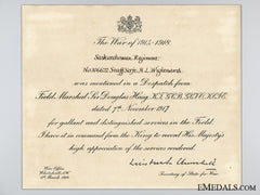 Wwi Mentioned In Despatches To The Saskatchewan Regiment
