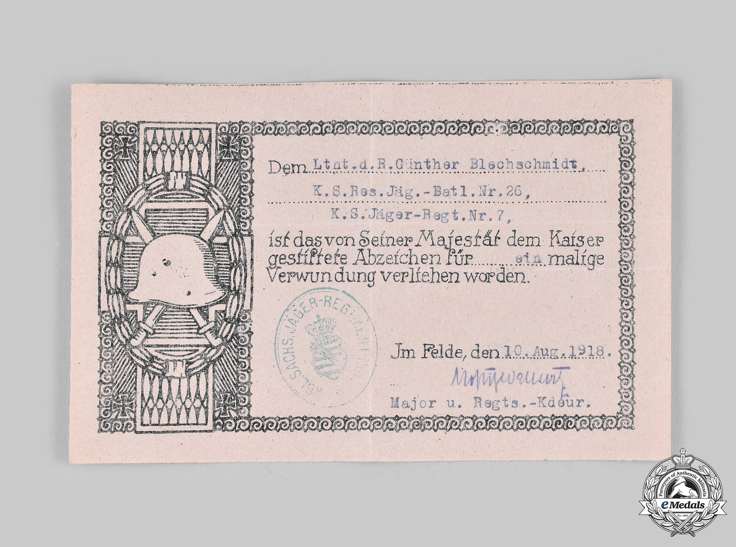 Germany, Imperial. A Wound Badge And Document To Günther Blechschmidt, C. 1918