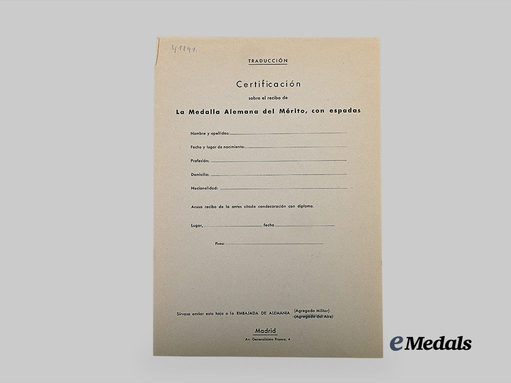 germany,_third_reich._an_award_document_for_a_german_eagle_order,_merit_medal_with_swords,_to_sargento_ramon_linde_delgado_e_medals__g62735_6