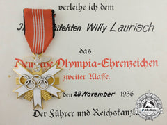 A München Olympic Games 1936 Decoration 2Nd Class With Award Document & Banquet Invitation