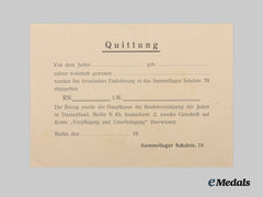 Germany, Third Reich. A Rare And Unused Transit Camp Board And Lodging Receipt