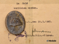 Germany, Wehrmacht. A Gold Grade Wound Badge, With Award Document, To Late-War Recipient Unteroffizier Kurt Abraham
