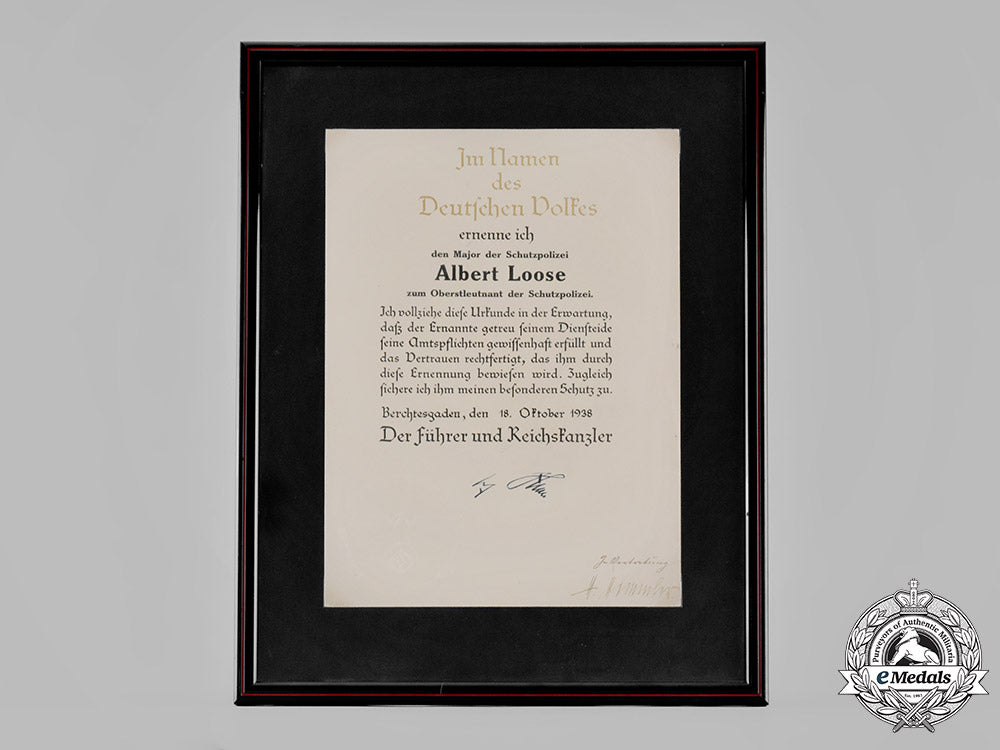 germany,_schutzpolizei._a1938_certificate_to_schutzpolizei_oberstleutnant_albert_loose,_signed_by_himmler_13005