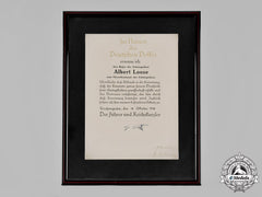 Germany, Schutzpolizei. A 1938 Certificate To Schutzpolizei Oberstleutnant Albert Loose, Signed By Himmler