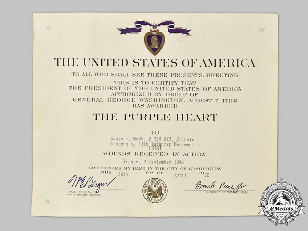 united_states._a_bronze_star_medal&_purple_heart_award_documents,_to_private(_later_sergeant)_james_e._hood,11_th_infantry_regiment_29_m21_mnc3514