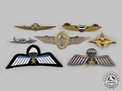 Colombia, Germany, Italy, Netherlands, Norway, International. A Lot Of Seven Flight Badges