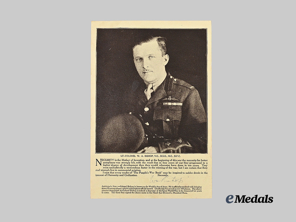 canada,_c_e_f._a_signed_souvenir_article&_photograph_of_lieutenant-_colonel_william_a._bishop,_v._c._e_medals__c7694_2
