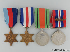 Wwii British Group Of Four Medals With Shipping Container