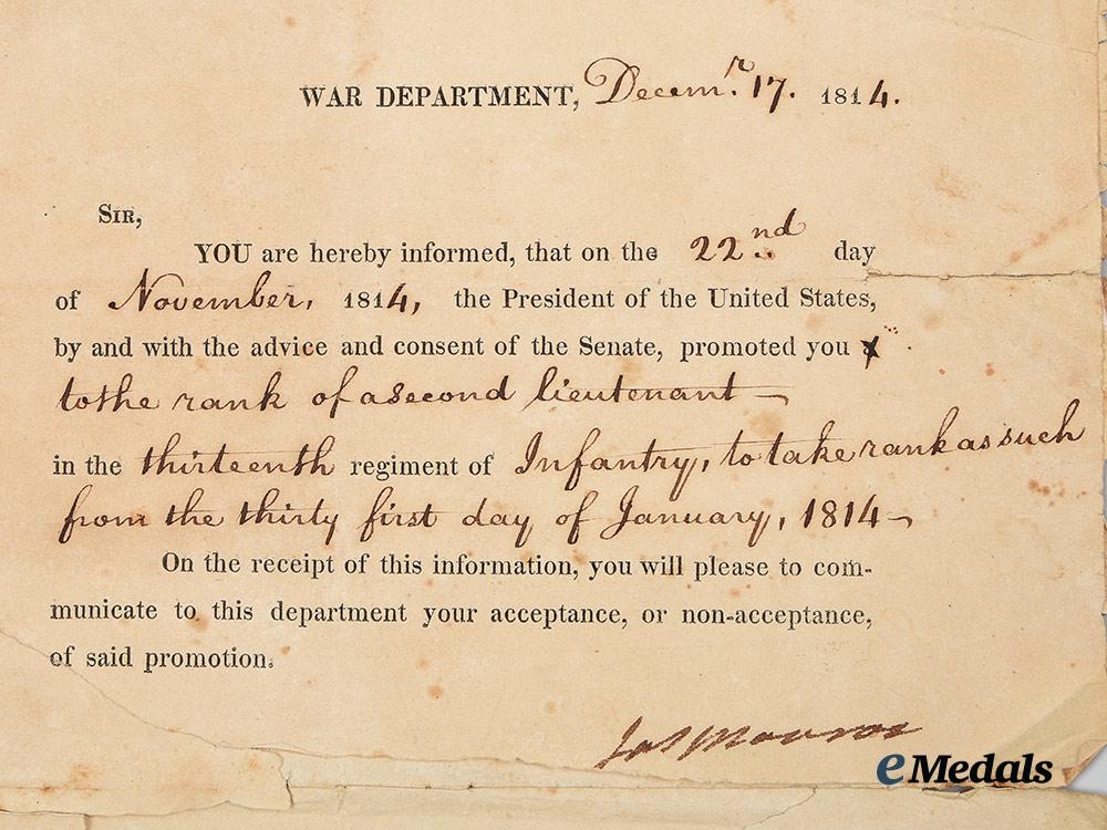 united_states._an1814_war_department_promotional_document_signed_by5th_u._s._president_james_monroe__a_i1_5259