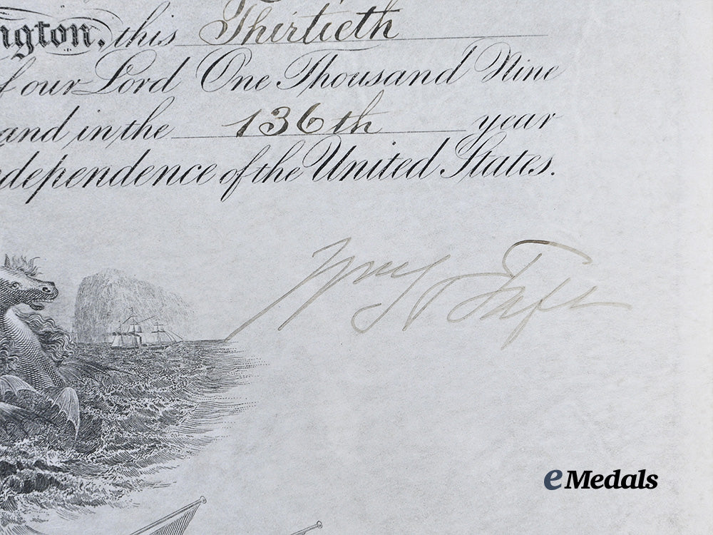 united_states._commission_document_named_to_lieutenant_richard_hill,_united_states_navy_and_framed_artist's_portrait_of_colonel_huntington-_hill,_united_states_army_e_medals__w8623_3_copy