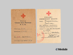Poland, Republic. A Pair of Red Cross Membership Cards 1942