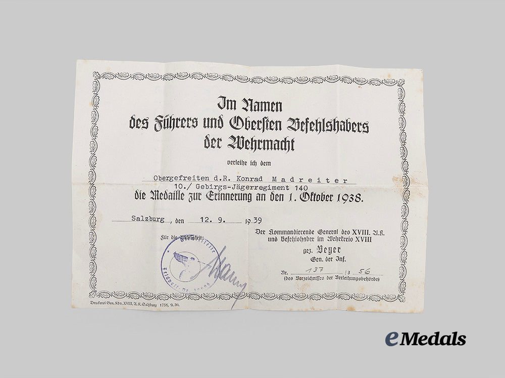 germany,_third_reich._a_sudetenland_medal,_with_award_document_to_obergefreiter_konrad_madreiter_e_medals__g62856_9