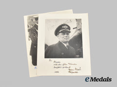 Germany, Third Reich. A Pair of Post-War Signed Photographs of AH Personal Pilot Hans Bauer, Dedicated to Roger J. Bender