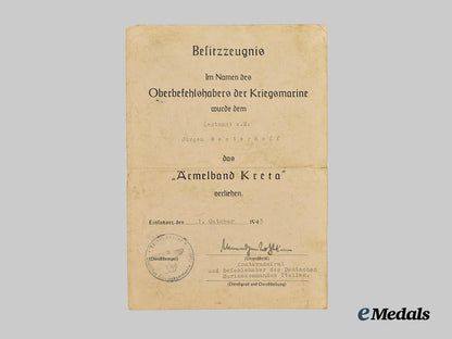 germany,_kriegsmarine._a_kreta_cuff_title_award_document_to_leutnant_zur_see_jürgen,_naval_intelligence___m_n_c0025