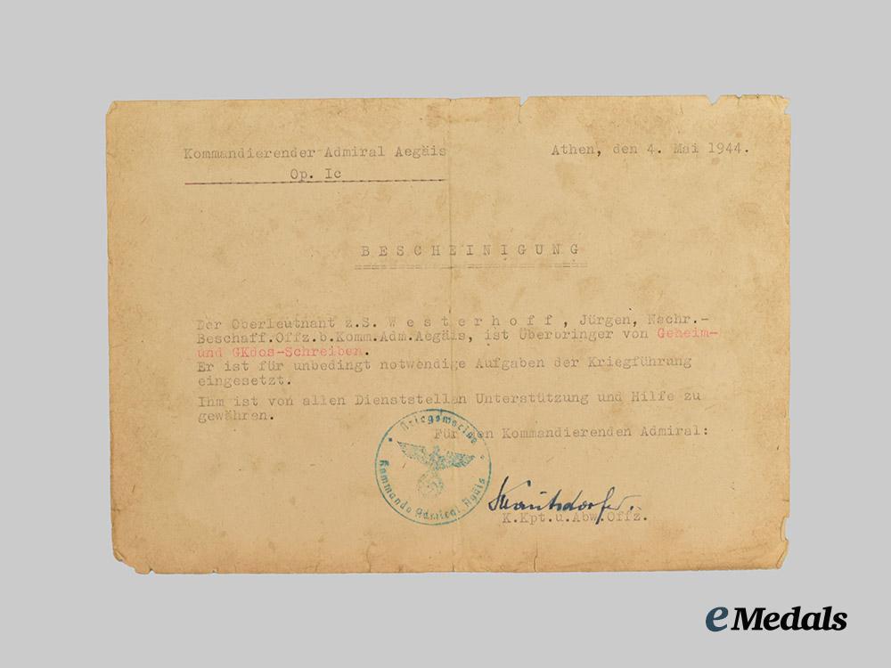 germany,_kriegsmarine._a_kreta_cuff_title_award_document_to_leutnant_zur_see_jürgen,_naval_intelligence___m_n_c0028