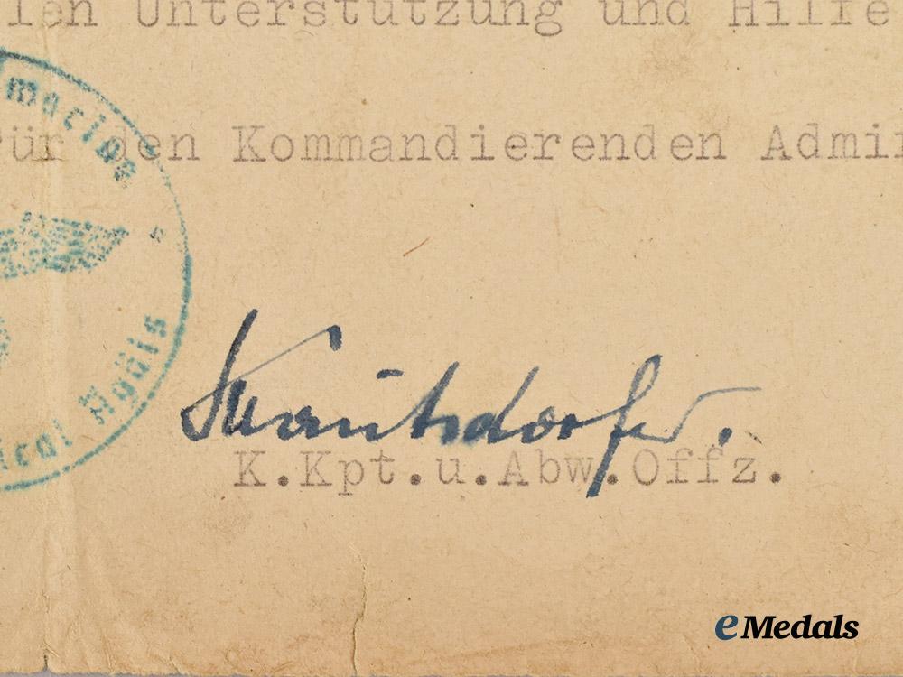 germany,_kriegsmarine._a_kreta_cuff_title_award_document_to_leutnant_zur_see_jürgen,_naval_intelligence___m_n_c0029