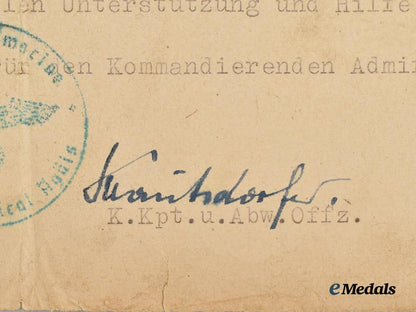 germany,_kriegsmarine._a_kreta_cuff_title_award_document_to_leutnant_zur_see_jürgen,_naval_intelligence___m_n_c0029