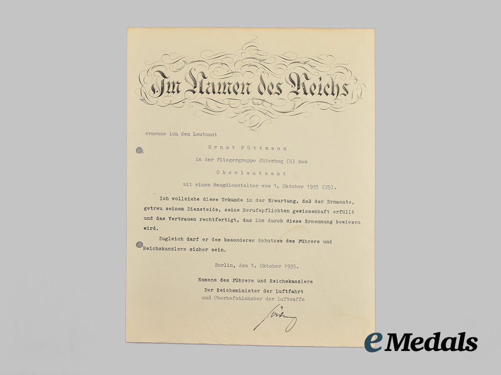 germany,_luftwaffe._a_rangdienstalter_notice_to_obertleutnant_ernst_püttmann,_with_hermann_göring_signature___m_n_c0045