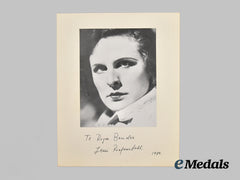 Germany, Third Reich. A Post-War Signed Portrait of Legendary Director Leni Riefenstahl, Dedicated to Roger J. Bender
