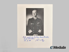 Germany, Kriegsmarine. A Post-War Signed Portrait of Großadmiral Karl Dönitz Dedicated to Roger J. Bender
