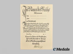 Germany, Third Reich. A Hamburg Finance Administration Promotion Document to Carl Schneider
