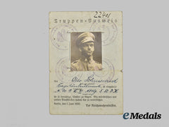Germany, Weimar Republic. A Rare Identity Card to Later Admiral Otto Schniewind, for Marinebrigade Ehrhardt and Reichsmarine Service
