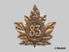 Canada, CEF. A 83rd Infantry Battalion "Queen's Own Rifles" Cap Badge, Type I