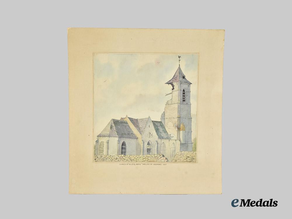 canada,_c_e_f.“_church_at‘_villers_abois’_shelled_by_germans1917”_watercolour_on_paper,_by_pte._jukes___m_n_c0565