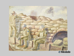 Canada, CEF. A First War Scene, Watercolour on Paper, by Pte. Jukes, 1917