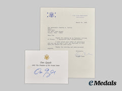 United States. A Grouping of Two Signatures of George H.W. Bush and Dan Quayle