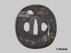 Japan, Empire. A Konotori Oriental Stork Tsuba (Hand Guard)