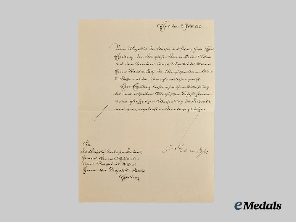 germany,_empire._a_group_of_award_and_supplemental_documents_for_an_order_of_the_crown_i._class_to_fedor_von_drigalski-_pascha___m_n_c1124