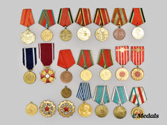 Bulgaria, Poland, Romania, Russia, Soviet Union, Yugoslavia. Lot of Twenty-Two Mostly Socialist Medals and Badges
