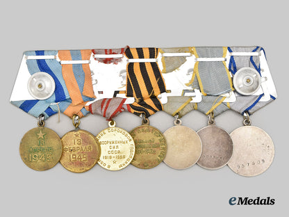 russia,_soviet_union._a_group_of_seven_medals_on_medal_bar_to_second_war_veteran___m_n_c1488