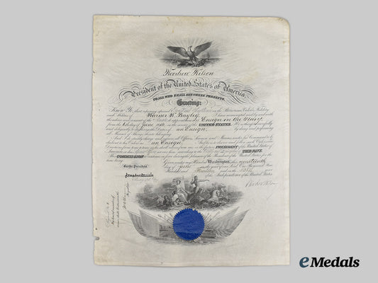 united_states._a_document_signed_by28th_u_s_president_woodrow_wilson_to_warner_w._bayley___m_n_c1568