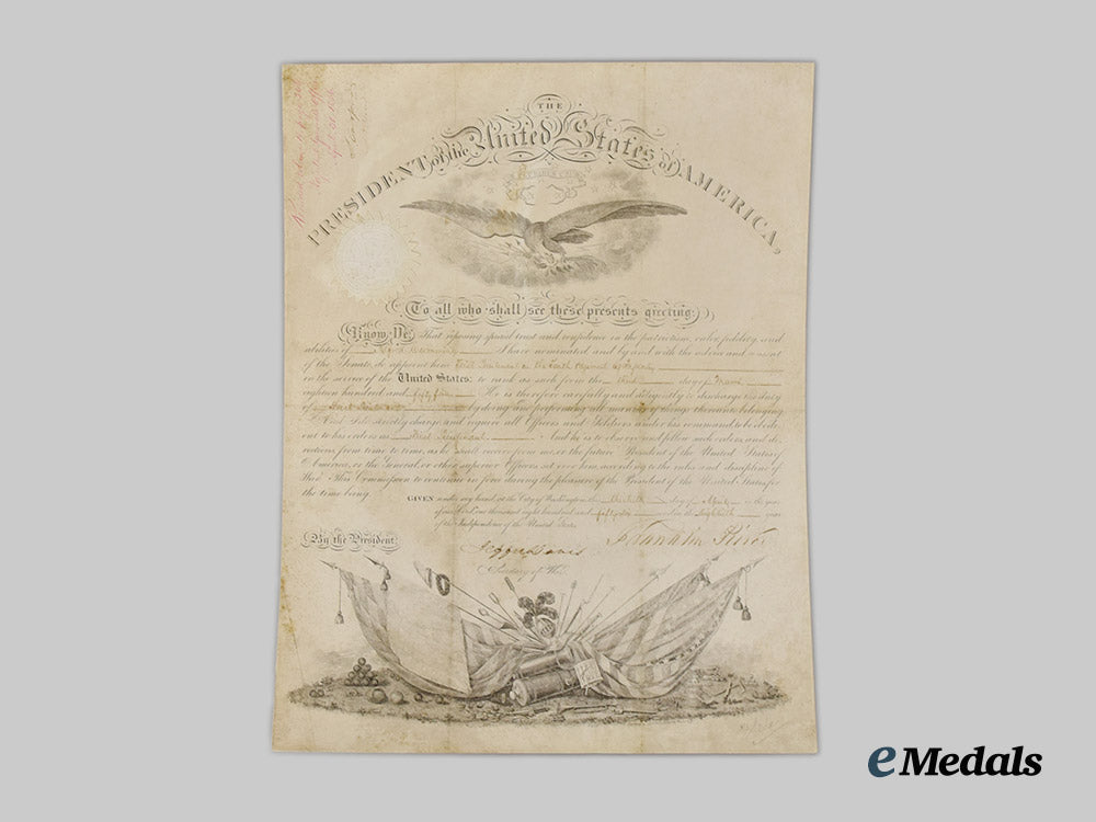 united_states._a_promotional_document_signed_by14th_president_of_the_united_states_franklin_d._pierce_to_first_lieutenant_alfred_cumming___m_n_c1573