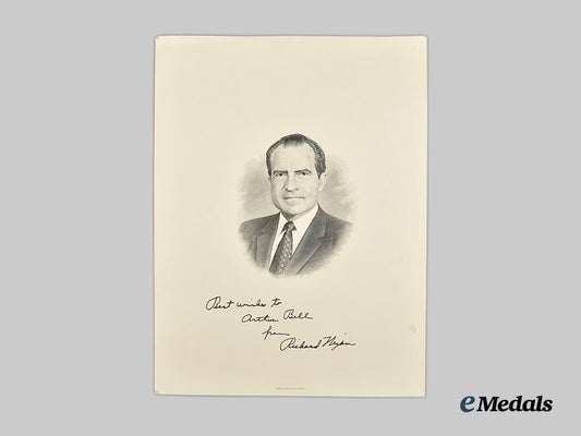 united_states._a_signed_art_print_of37th_president_of_the_united_states_richard_nixon_to_arthur_bell___m_n_c1615